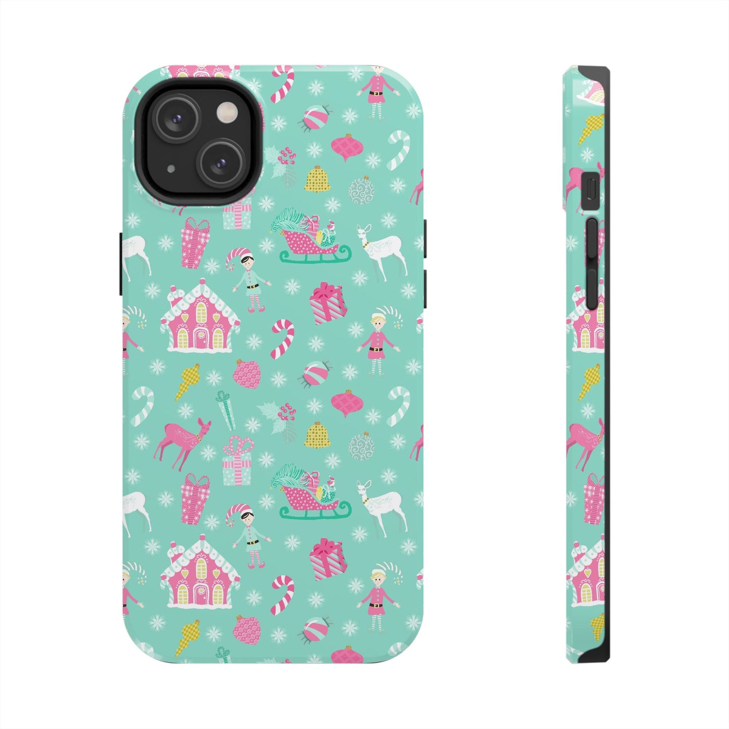 Pastel Christmas on Turquoise Tough Phone Cases