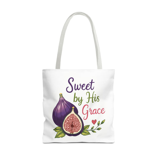 Sweet by His Grace Tote Bag — Faith-Inspired Fig Illustration