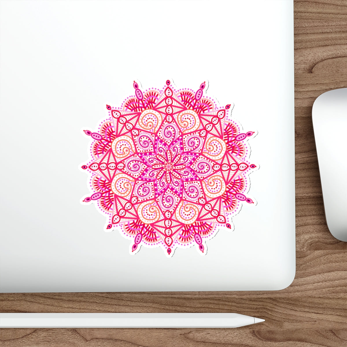 Boho Pink and Orange Mandala Die Cut Sticker