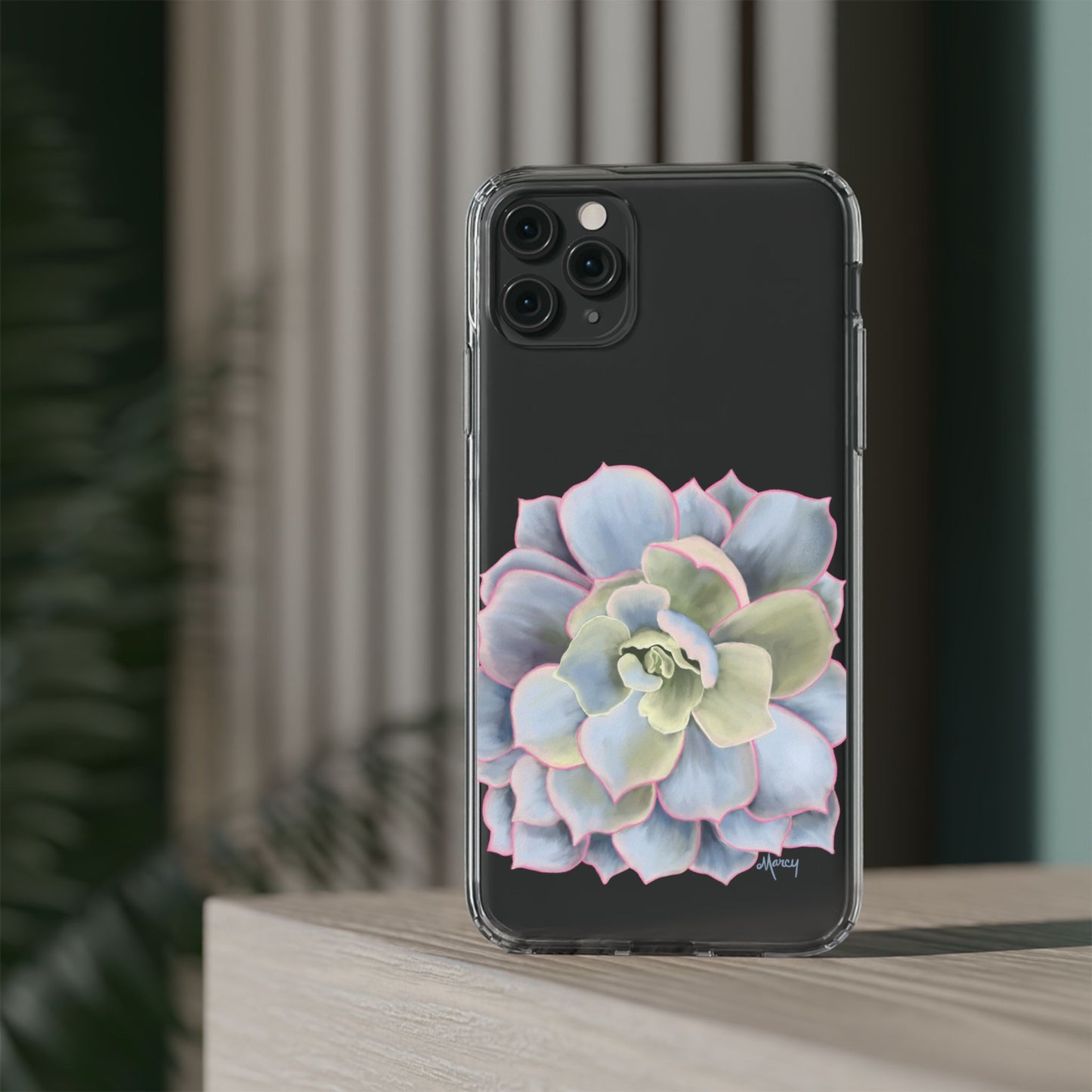 Blue and Green Succulent Clear Cases