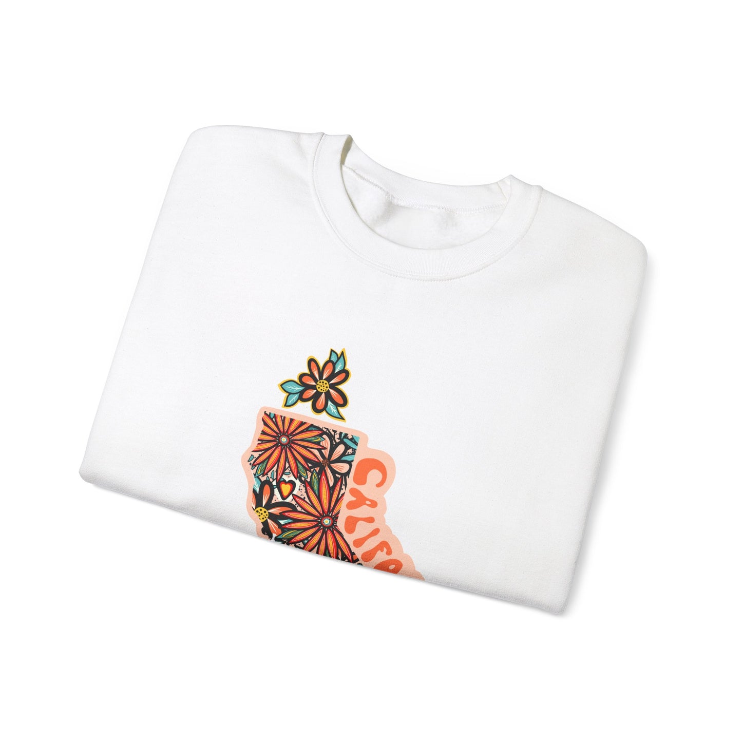 Retro 70s Flowers California State Design — Heavy Blend™ Crewneck Sweatshirt