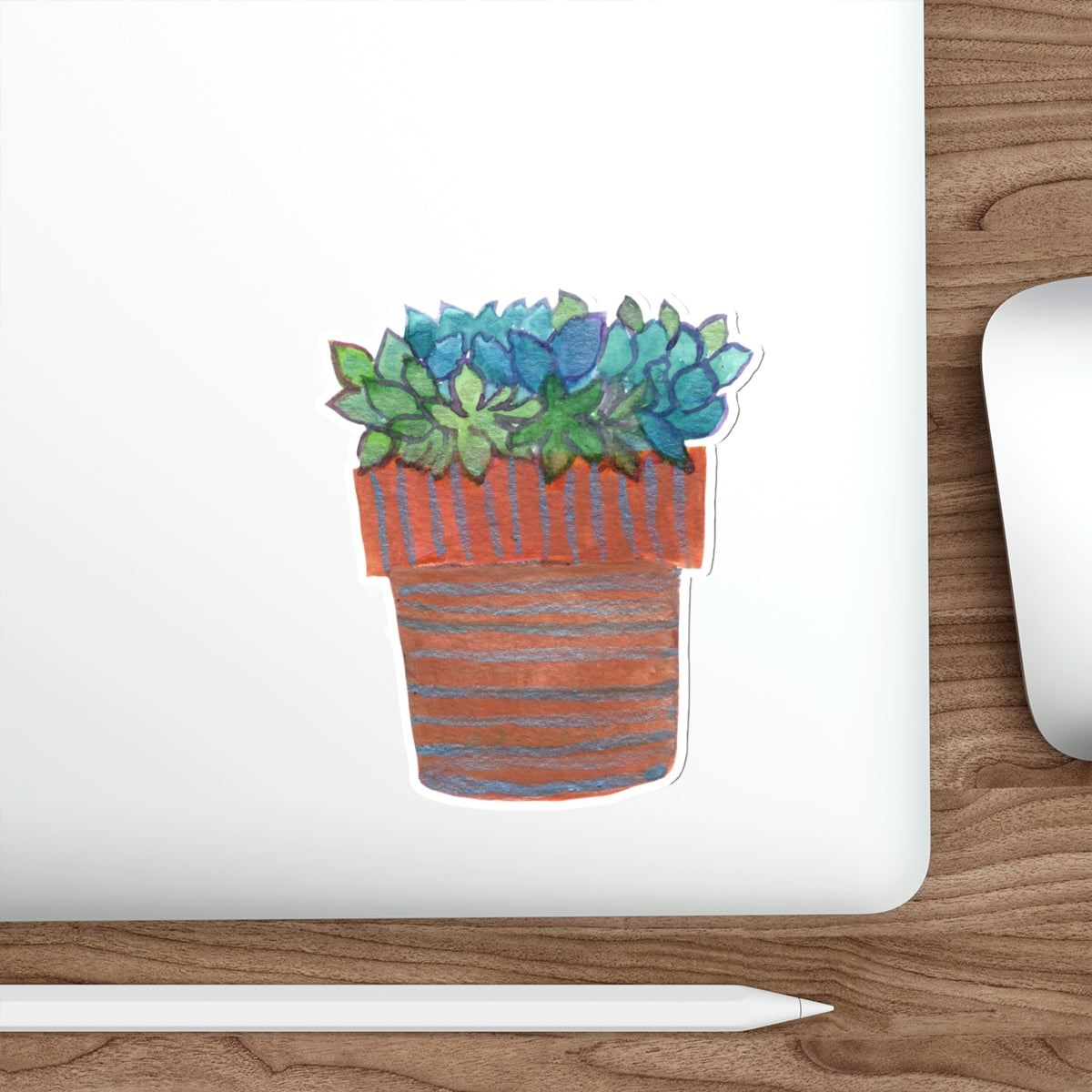 Blue and Green Echeveria Succulents in Clay Pot Cactus Die Cut Sticker