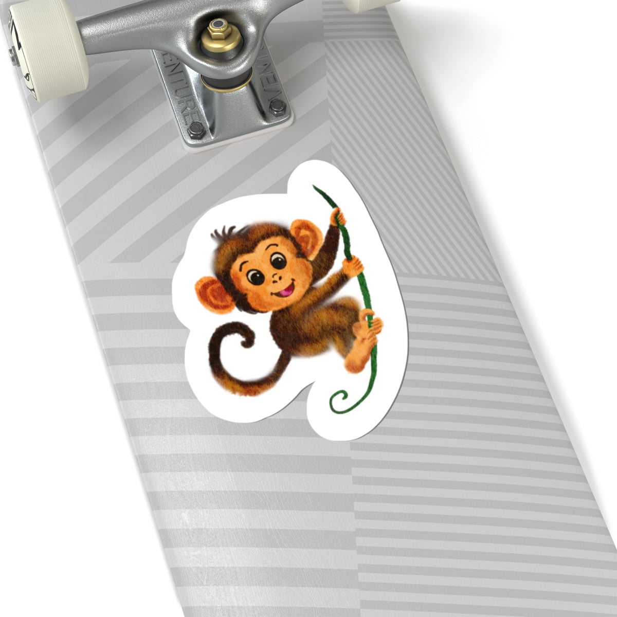 Cute Baby Monkey Kiss-Cut Sticker — Playful Hanging Monkey Vinyl Decal