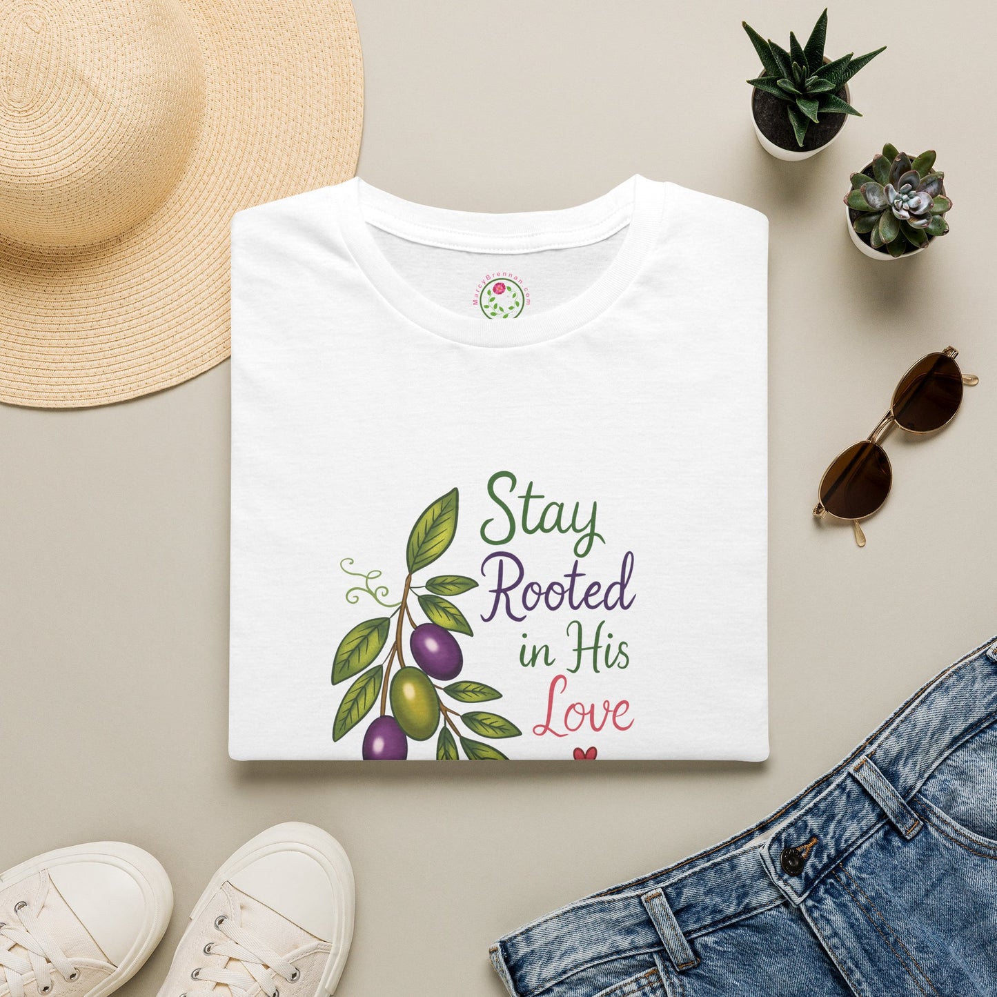 T-Shirt — "Stay Rooted in His Love" Olive Branch Christian Tee