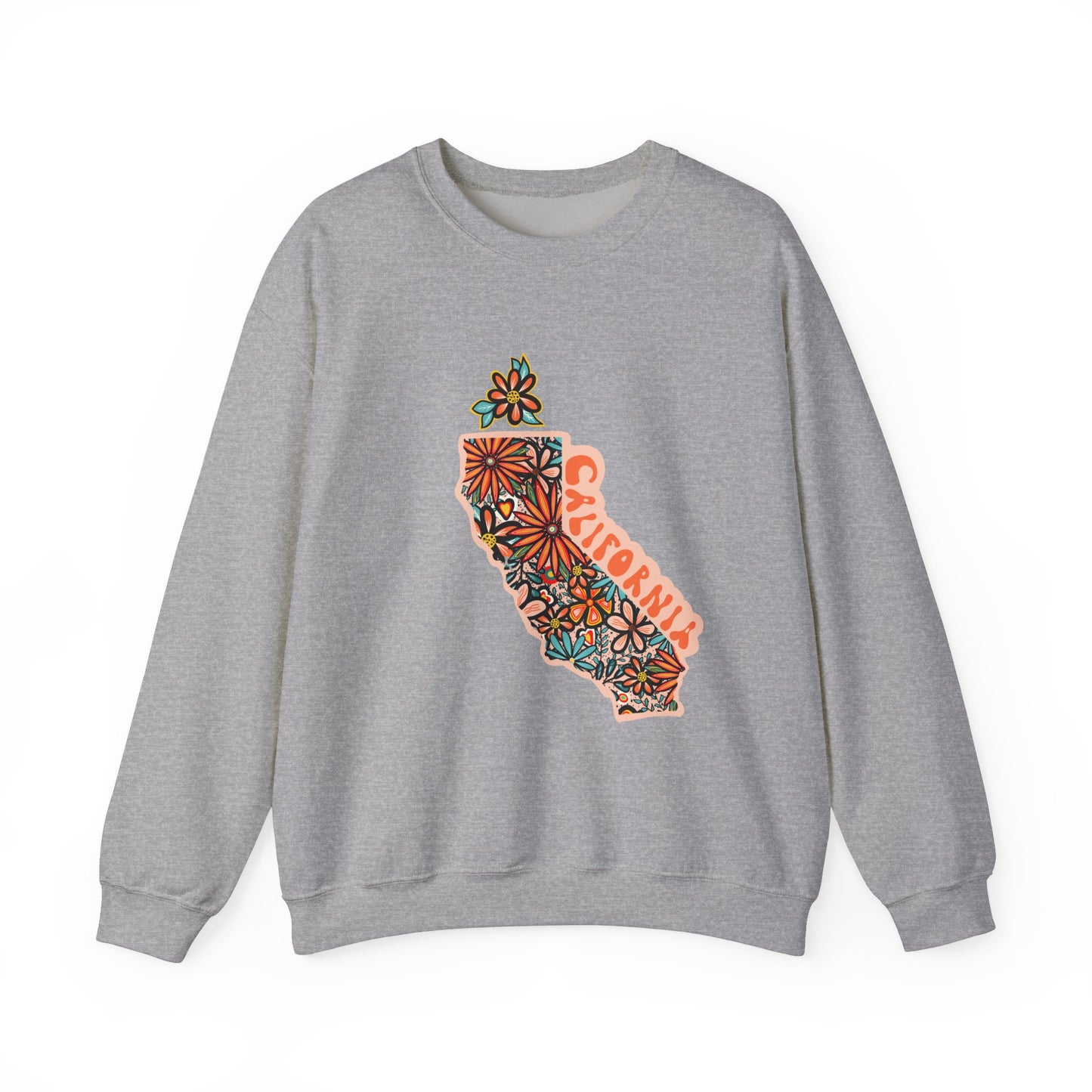 Retro 70s Flowers California State Design — Heavy Blend™ Crewneck Sweatshirt