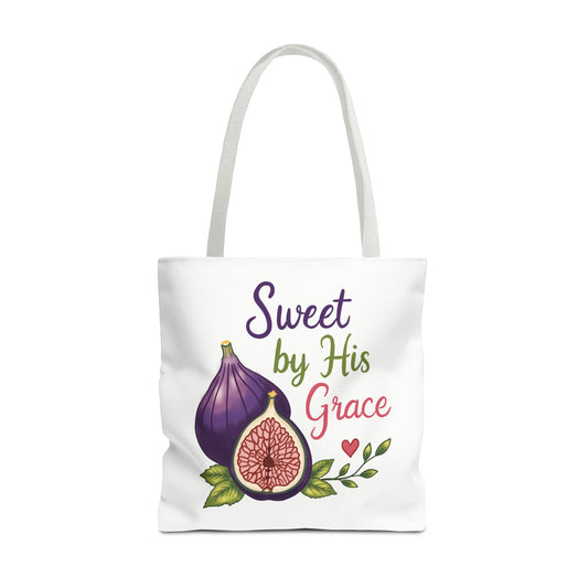 Sweet by His Grace Tote Bag — Faith-Inspired Fig Illustration