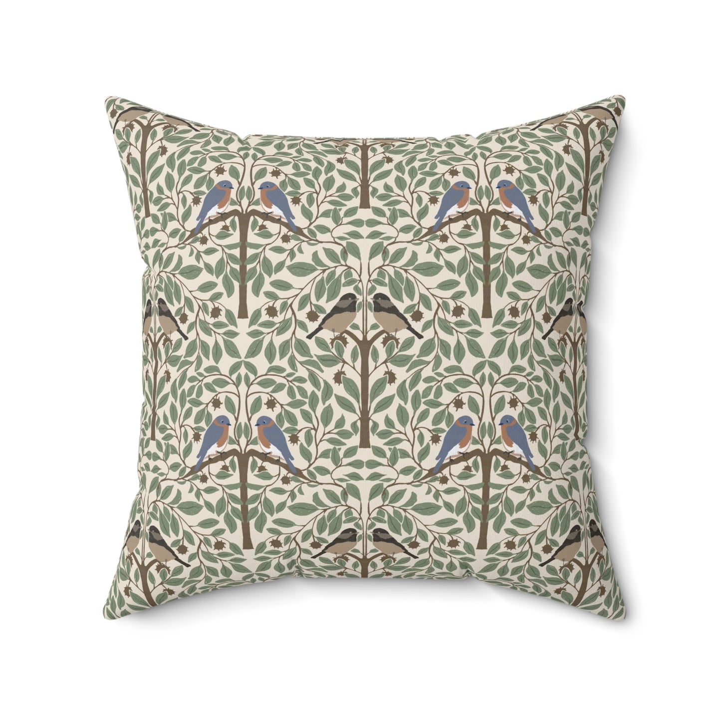Birds in a Chestnut Tree Spun Polyester Square Pillow