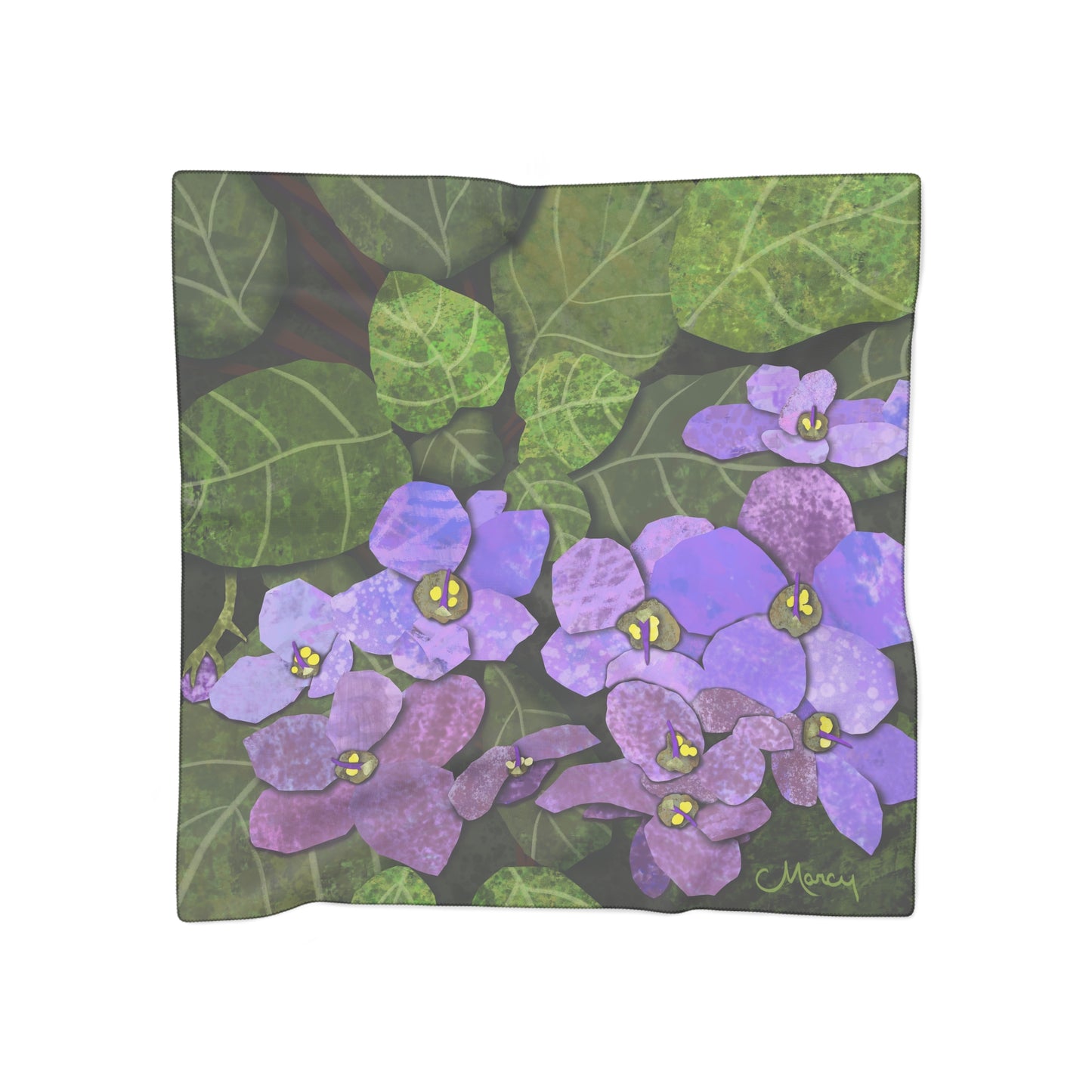 African Violets Collage Square Poly Scarf