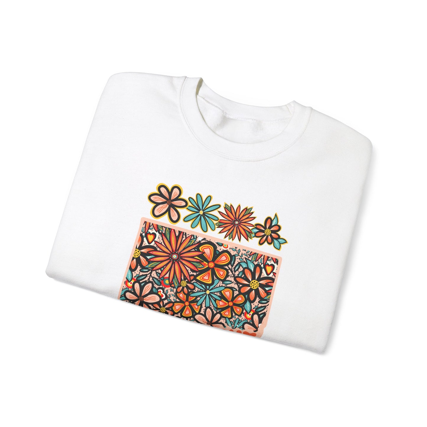 Retro 70s Flowers Connecticut State Design — Heavy Blend™ Crewneck Sweatshirt