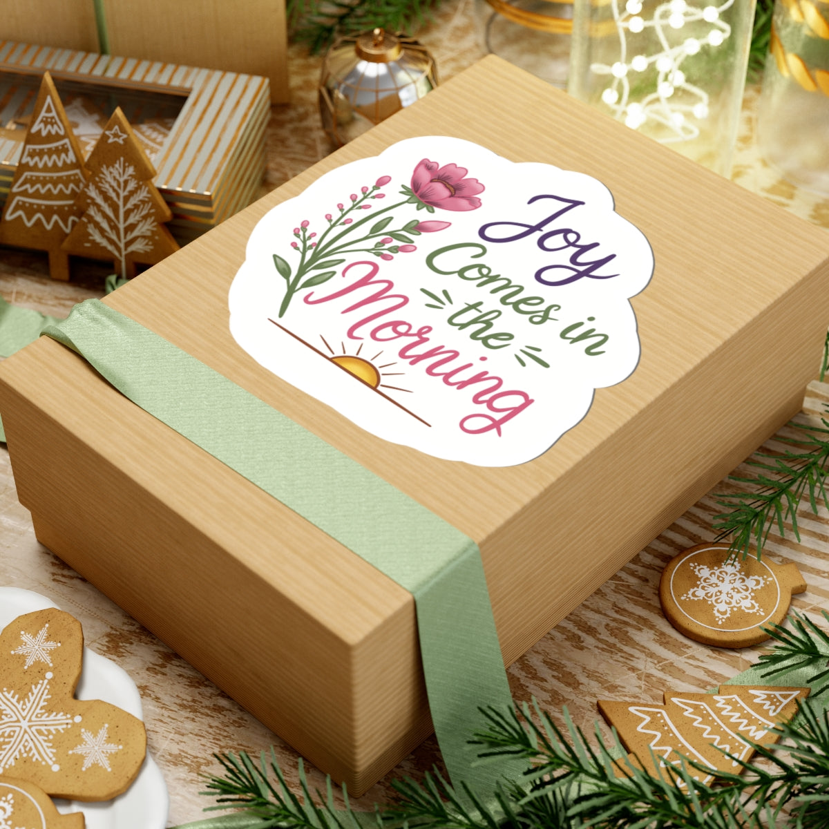 Joy Comes in the Morning Sticker — Floral Inspirational Kiss-Cut Sticker