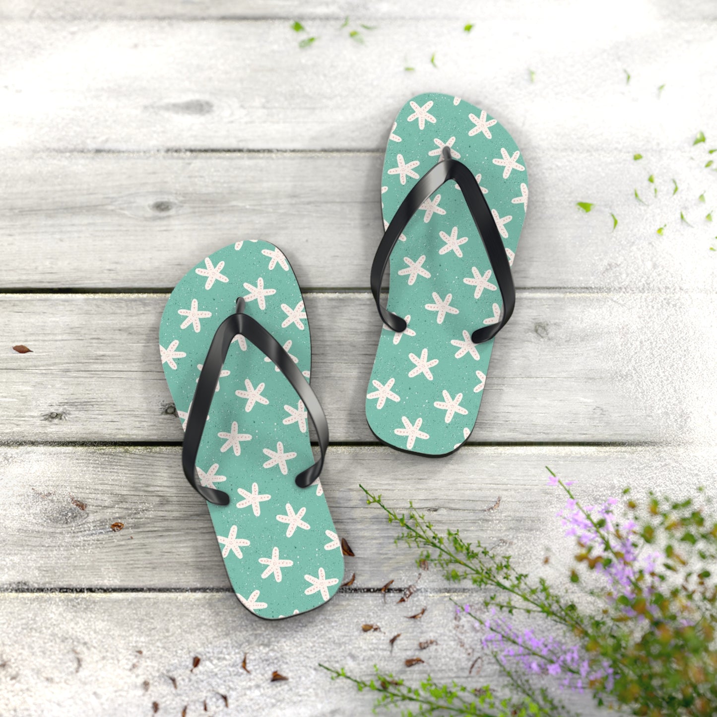 Starfish on Sea Green Flip Flops