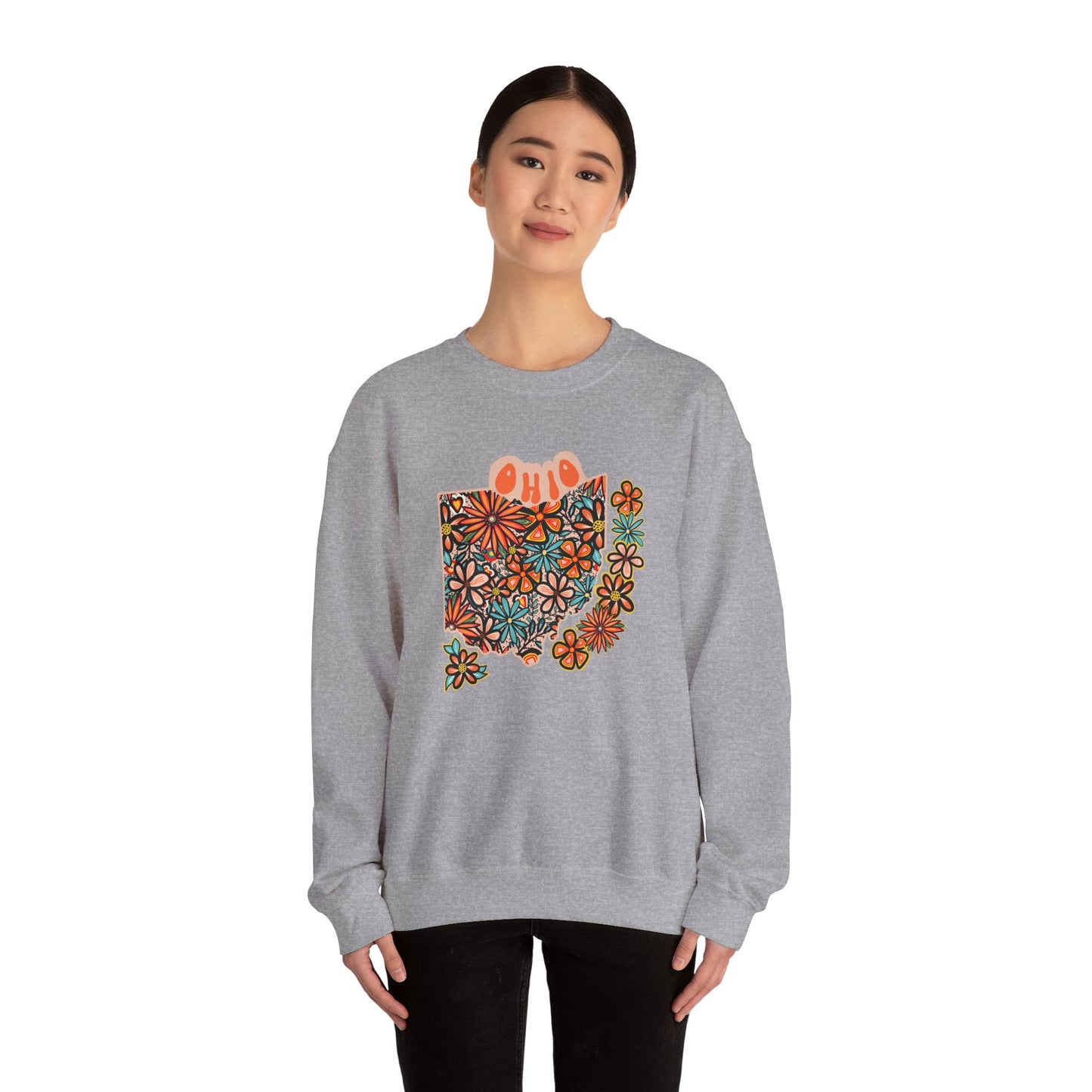 Retro 70s Flowers Ohio State Design — Heavy Blend™ Crewneck Sweatshirt