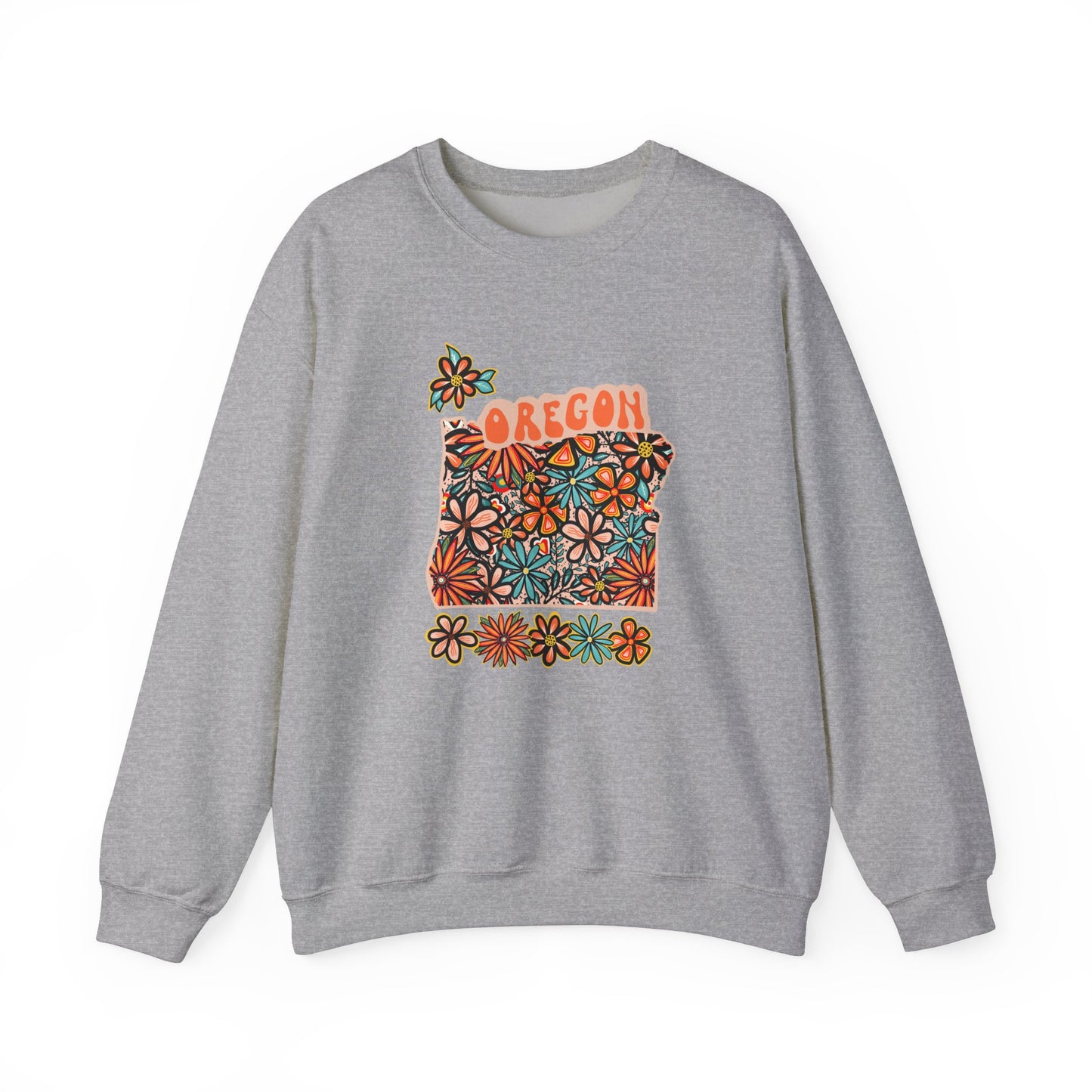 Retro 70s Flowers Oregon State Design — Heavy Blend™ Crewneck Sweatshirt