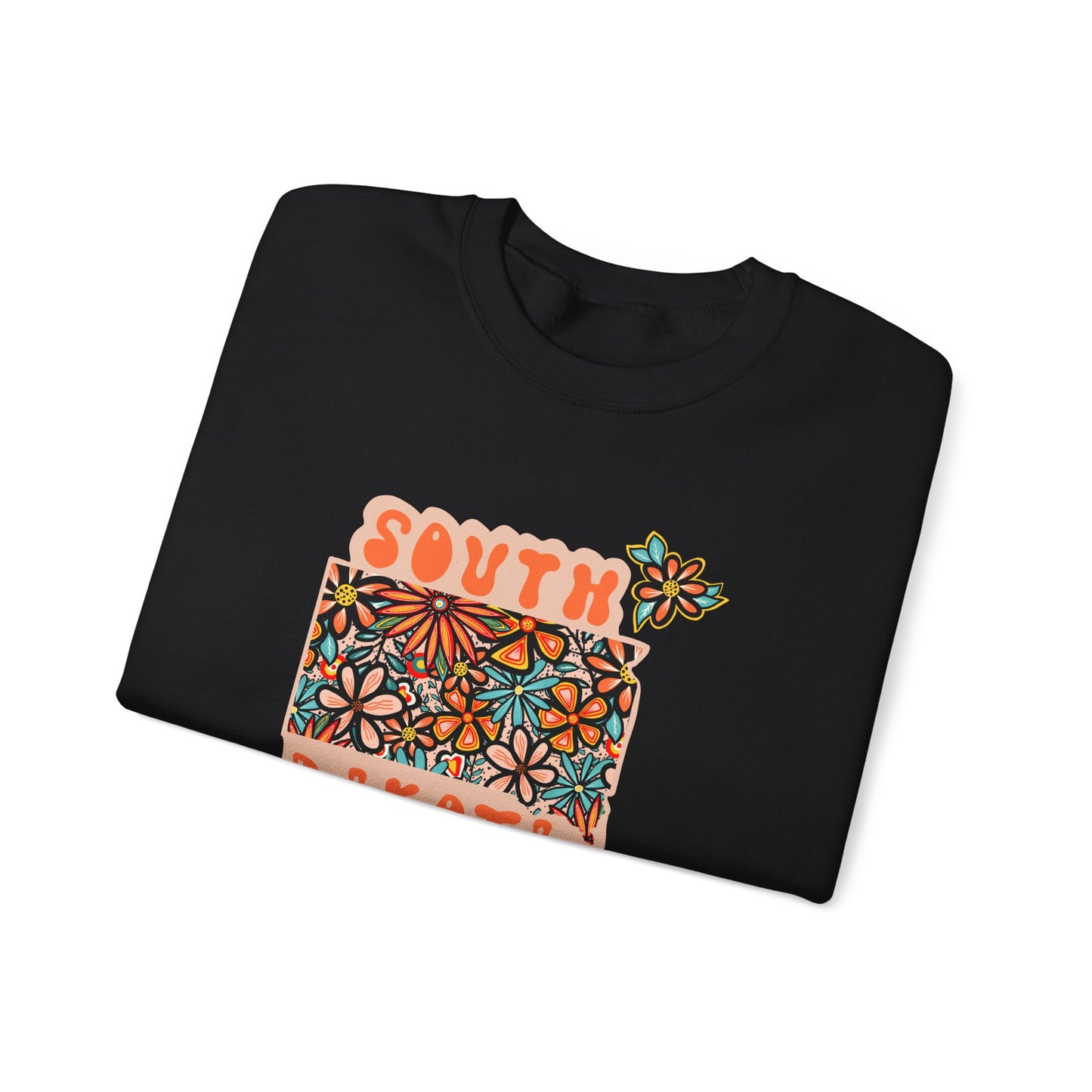 Retro 70s Flowers South Dakota State Design — Heavy Blend™ Crewneck Sweatshirt