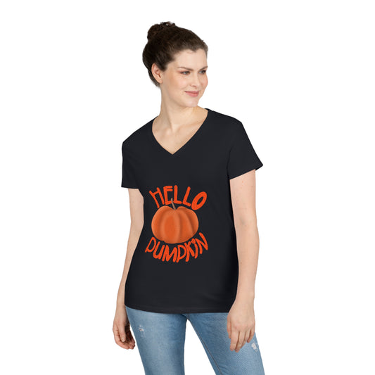 Hello Pumpkin Ladies' Cotton V-Neck T-Shirt