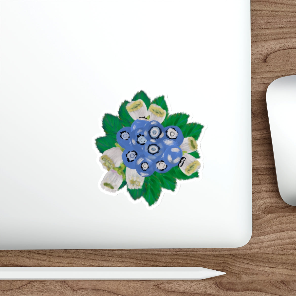 Blueberry Patch - Blueberries with Leaves and Flowers Die Cut Sticker