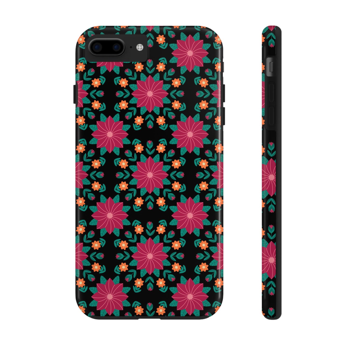 Poinsettias (pink and teal) Tough Phone Cases