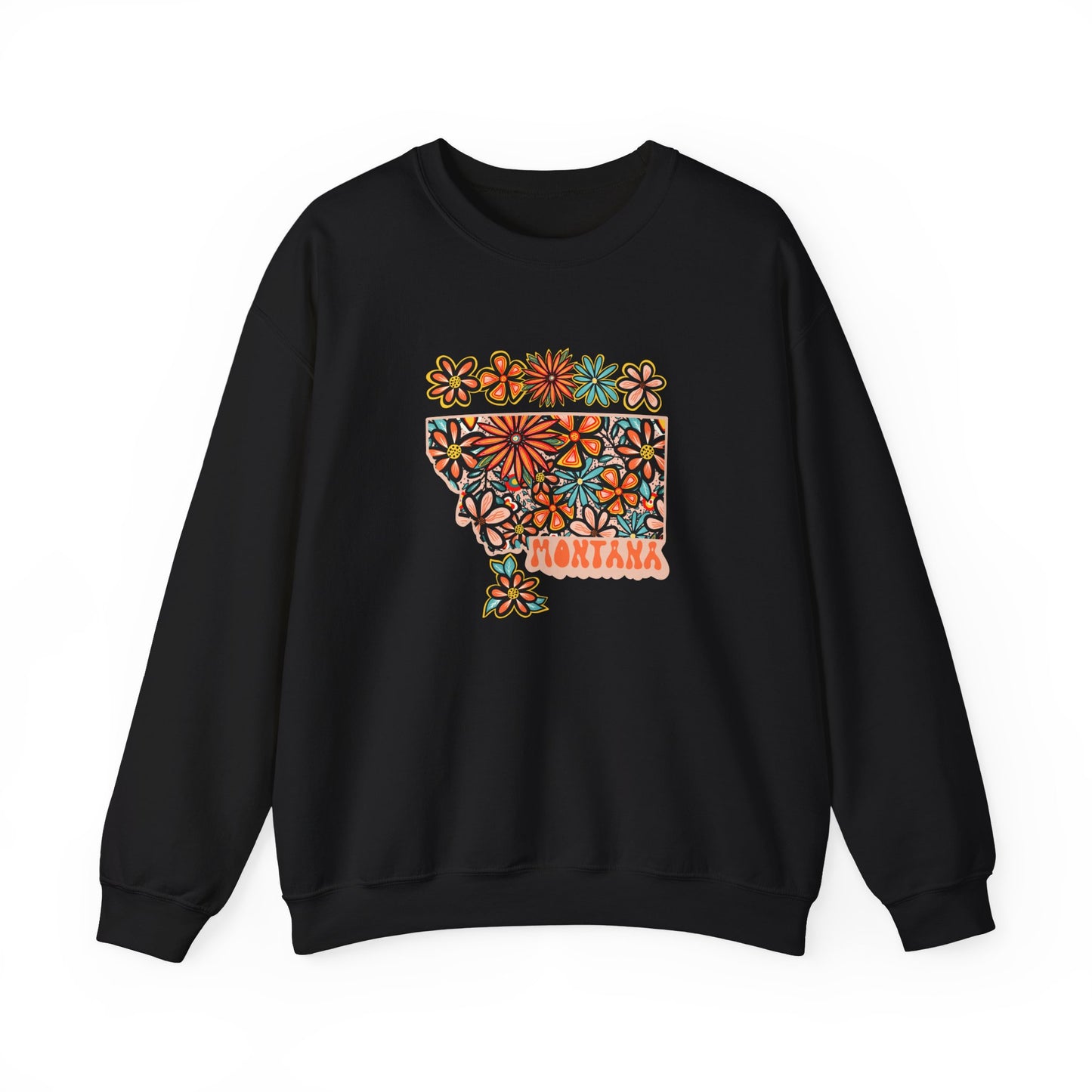 Retro 70s Flowers Montana State Design — Heavy Blend™ Crewneck Sweatshirt