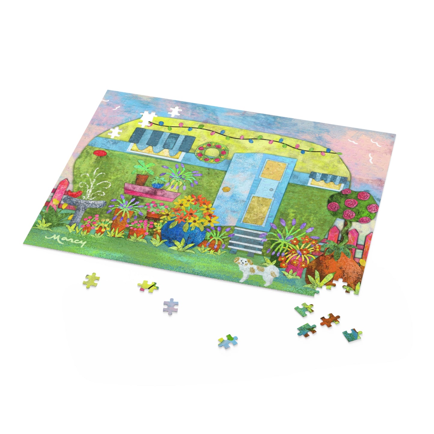 Vintage Dream Camper Digital Painted Paper Collage Puzzle (120, 252, 500-Piece)