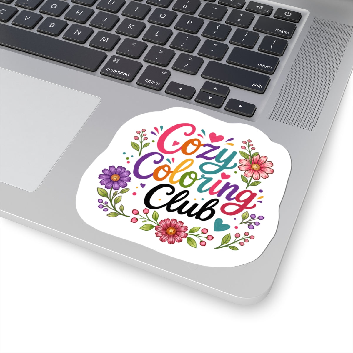 Cozy Coloring Club Floral Sticker — Cute Kiss-Cut Laptop Decal