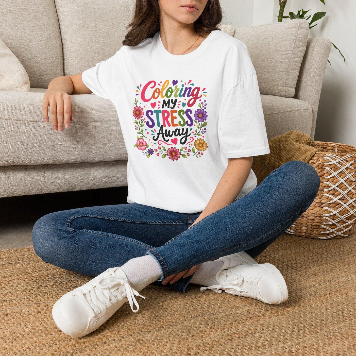 Coloring My Stress Away T-Shirt — Floral Relaxation Tee for Adult Coloring Fans