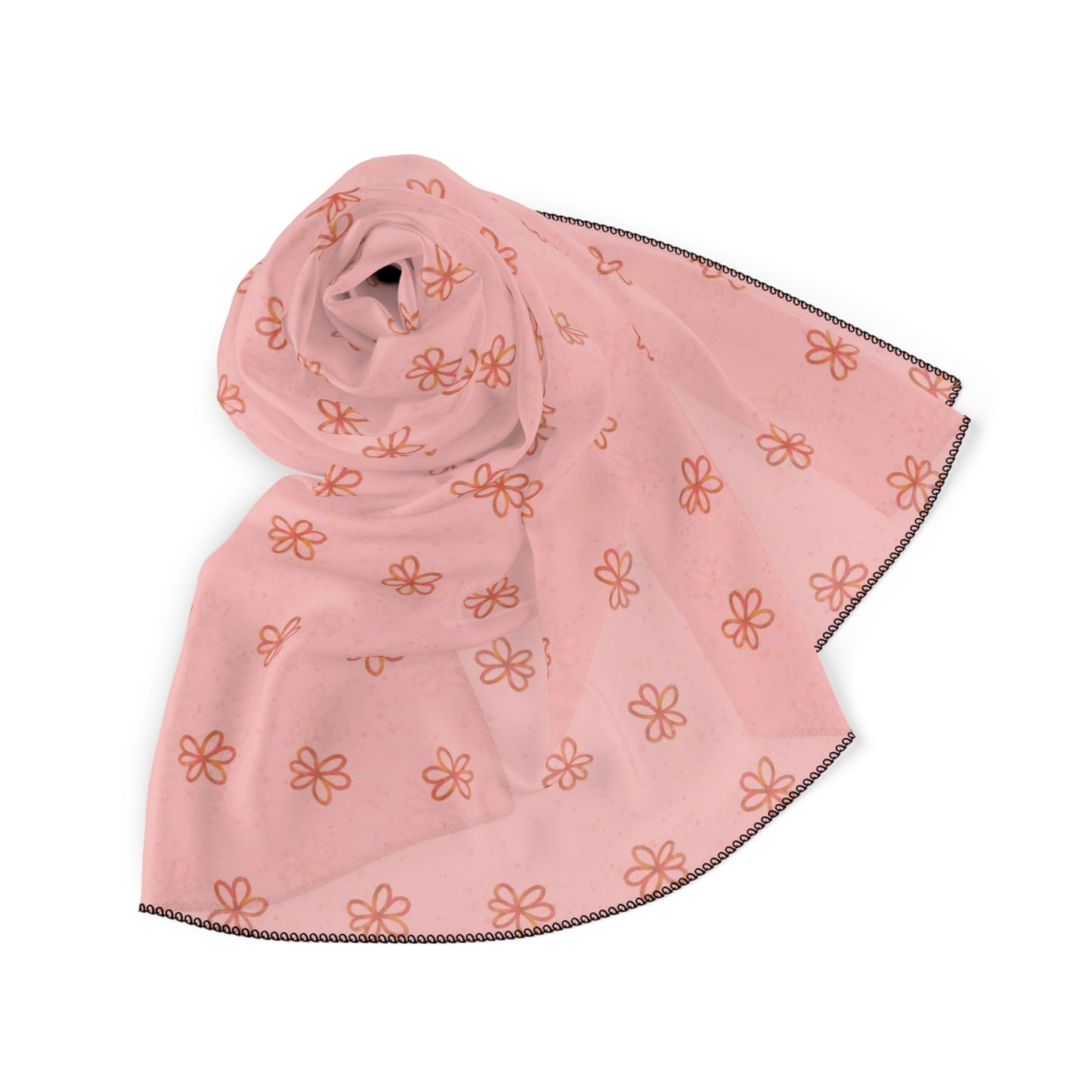 Pink Meadow Flowers Square Poly Scarf