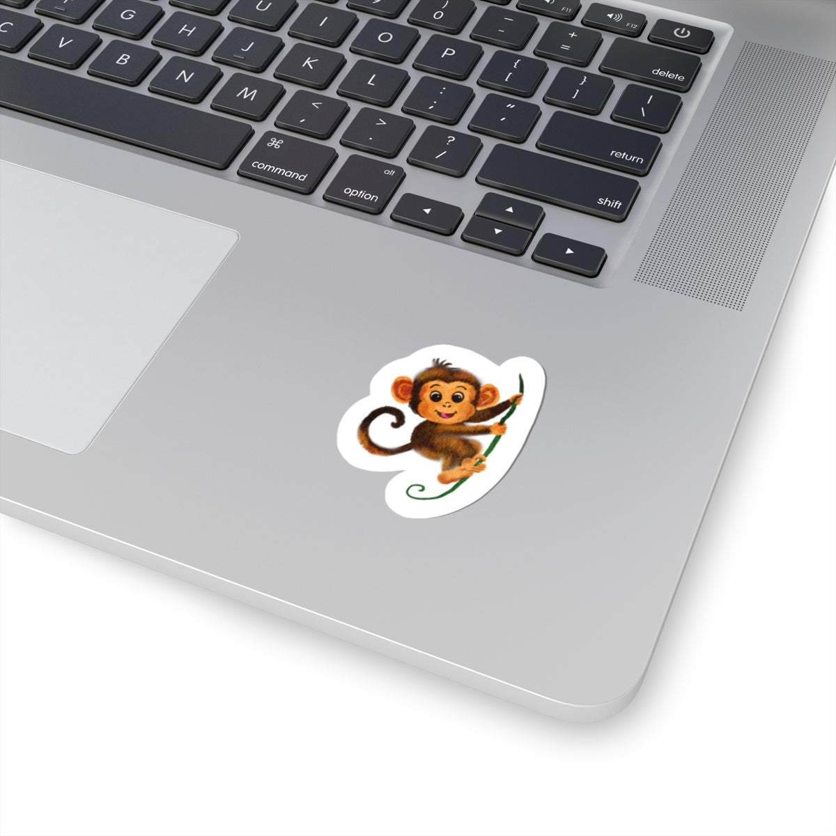Cute Baby Monkey Kiss-Cut Sticker — Playful Hanging Monkey Vinyl Decal