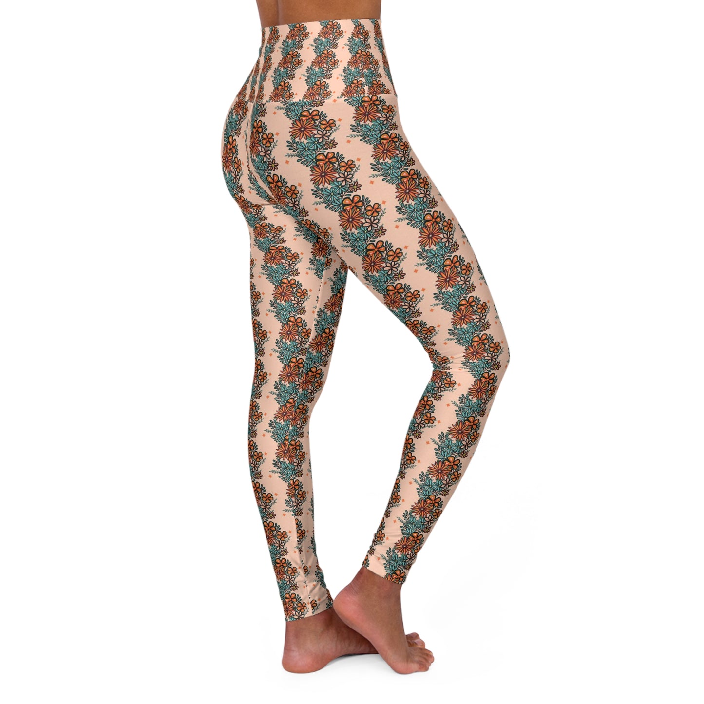 Daisy Bouquet Stripes High Waisted Yoga Leggings