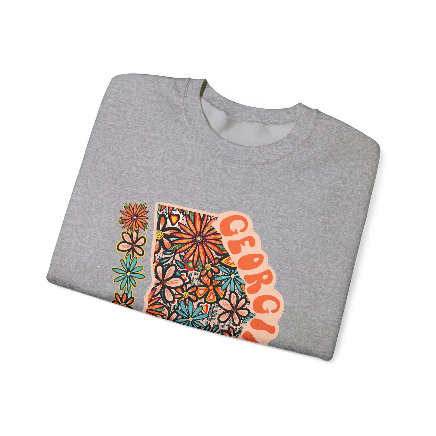 Retro 70s Flowers Georgia State Design — Heavy Blend™ Crewneck Sweatshirt