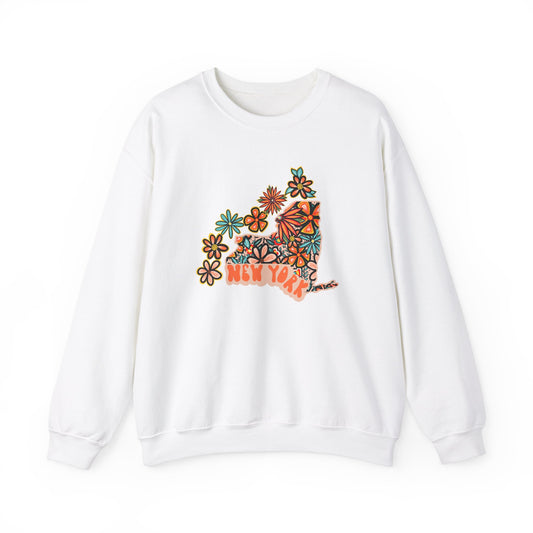 Retro 70s Flowers New York State Design — Heavy Blend™ Crewneck Sweatshirt