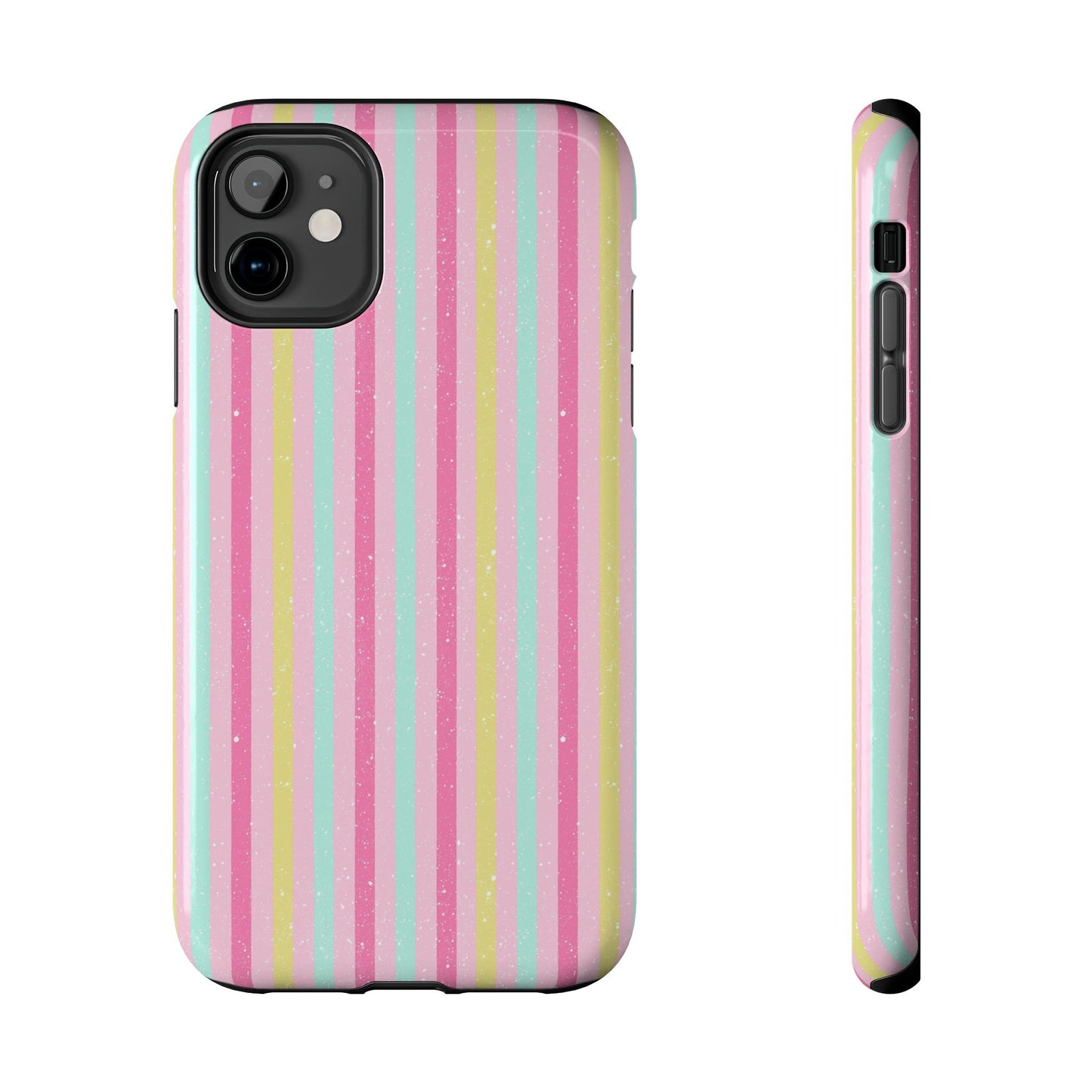 Pastel Christmas Stripes on Pink Tough Phone Cases