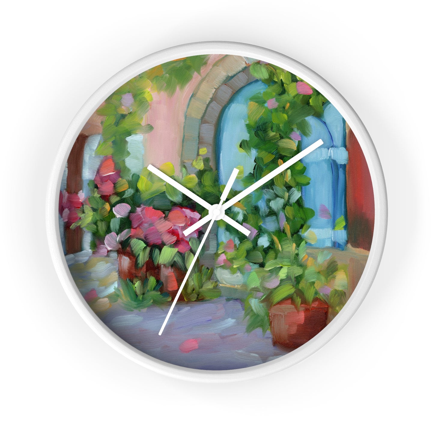 Mediterranean Garden Wall Clock — Floral Courtyard Art Timepiece
