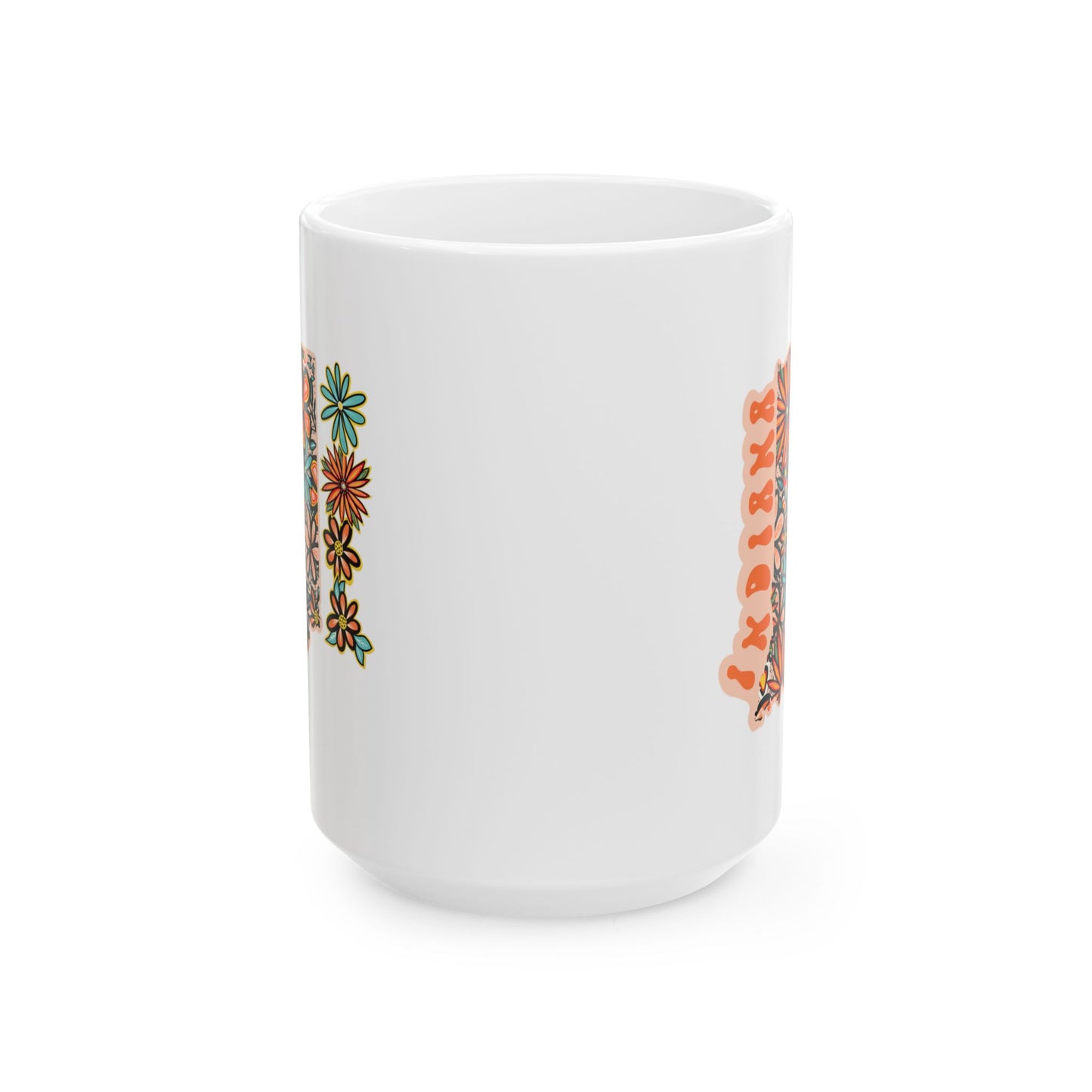 Retro 70s Flowers Indiana Ceramic Mug 11 oz and 15 oz