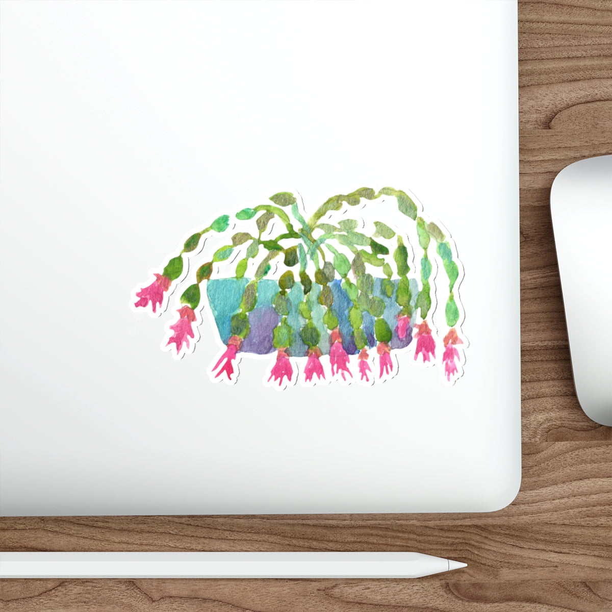 Christmas Cactus in Turquoise Pot Die Cut Sticker