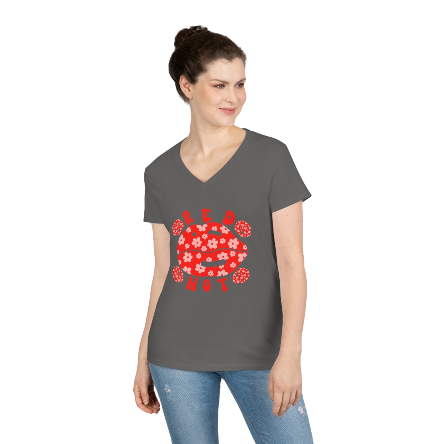 Red Hot Lips Ladies' Cotton V-Neck T-Shirt