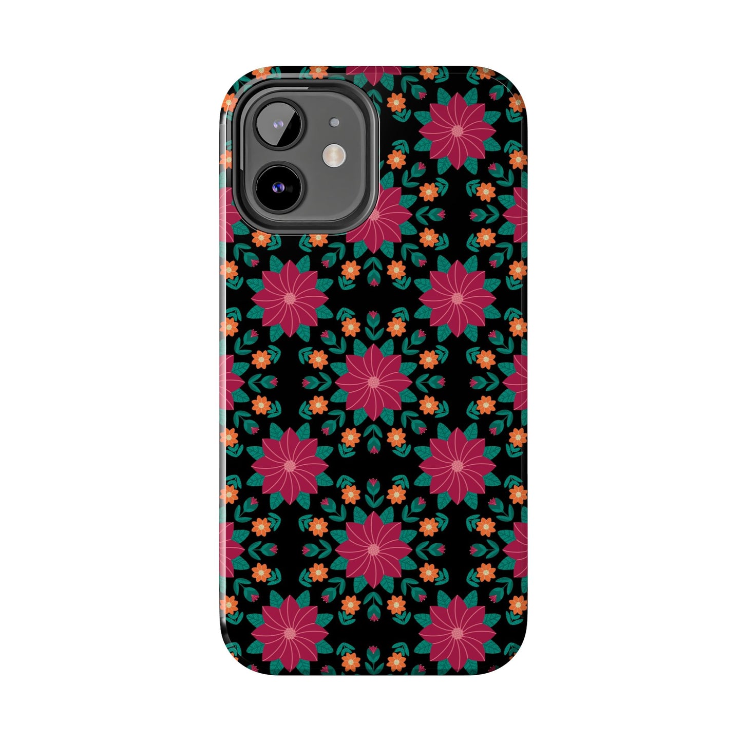 Poinsettias (pink and teal) Tough Phone Cases