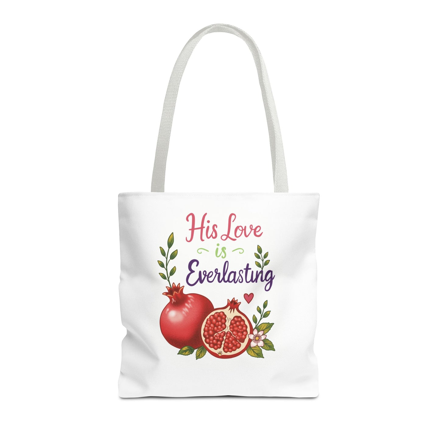 His Love Is Everlasting Pomegranate Tote Bag — Christian Floral Grocery Tote