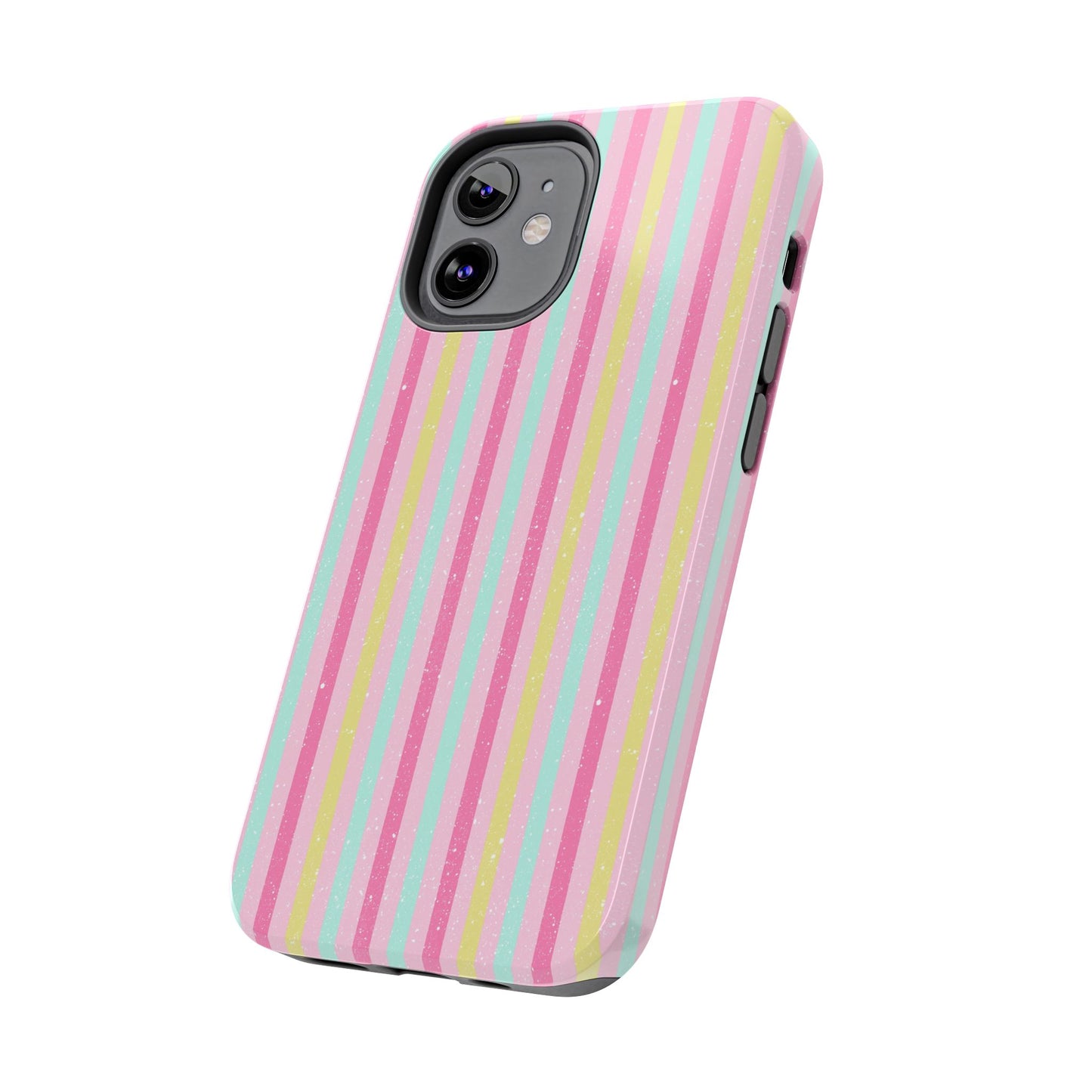 Pastel Christmas Stripes on Pink Tough Phone Cases