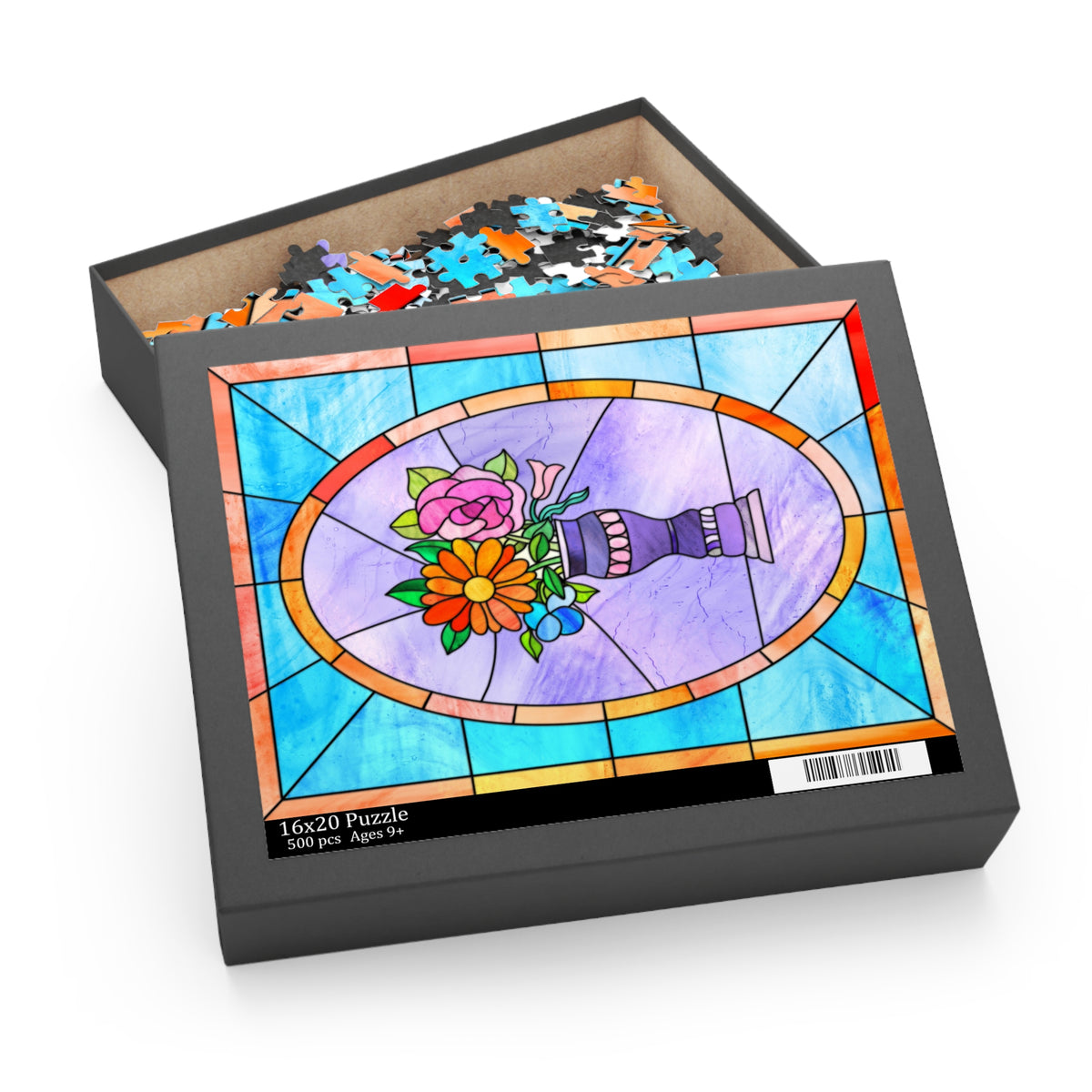 Floral Stained Glass Puzzle — Vase Bouquet Jigsaw (120/252/500 pc)