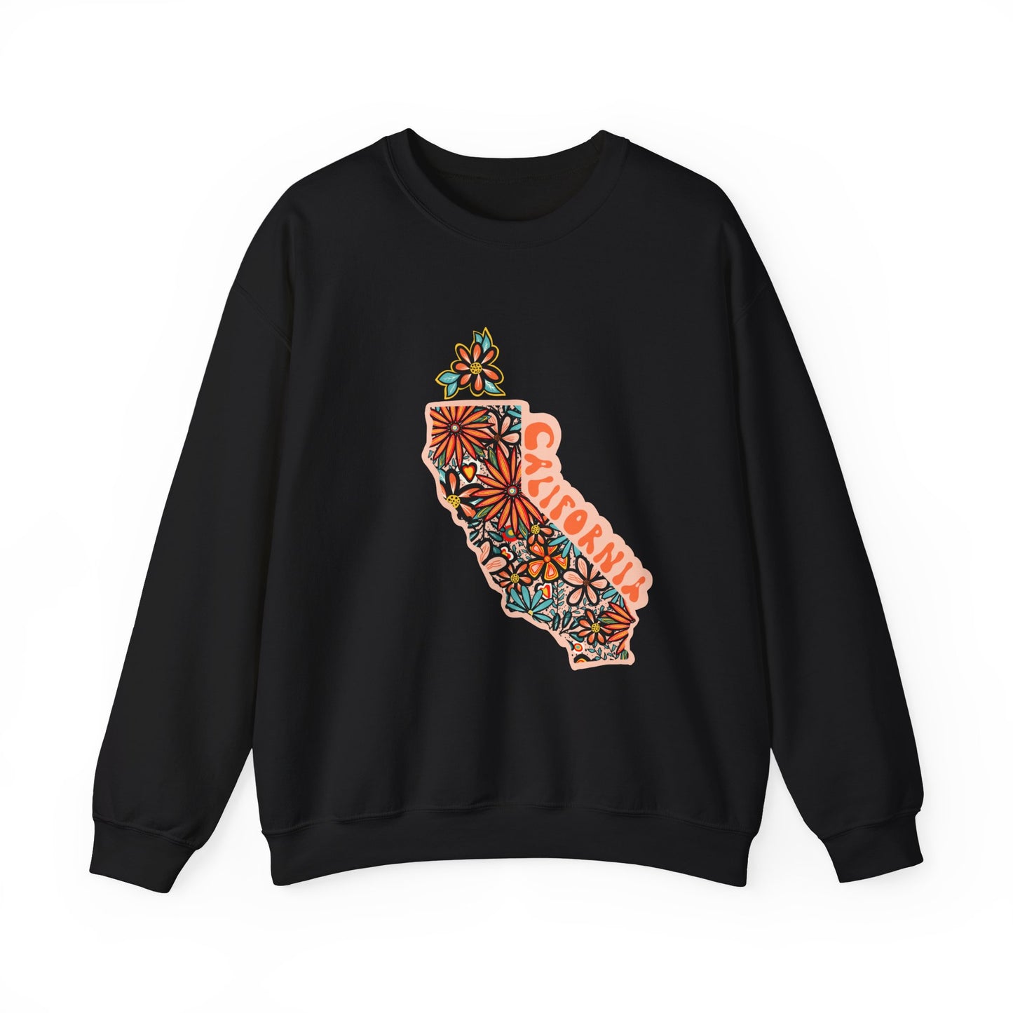 Retro 70s Flowers California State Design — Heavy Blend™ Crewneck Sweatshirt