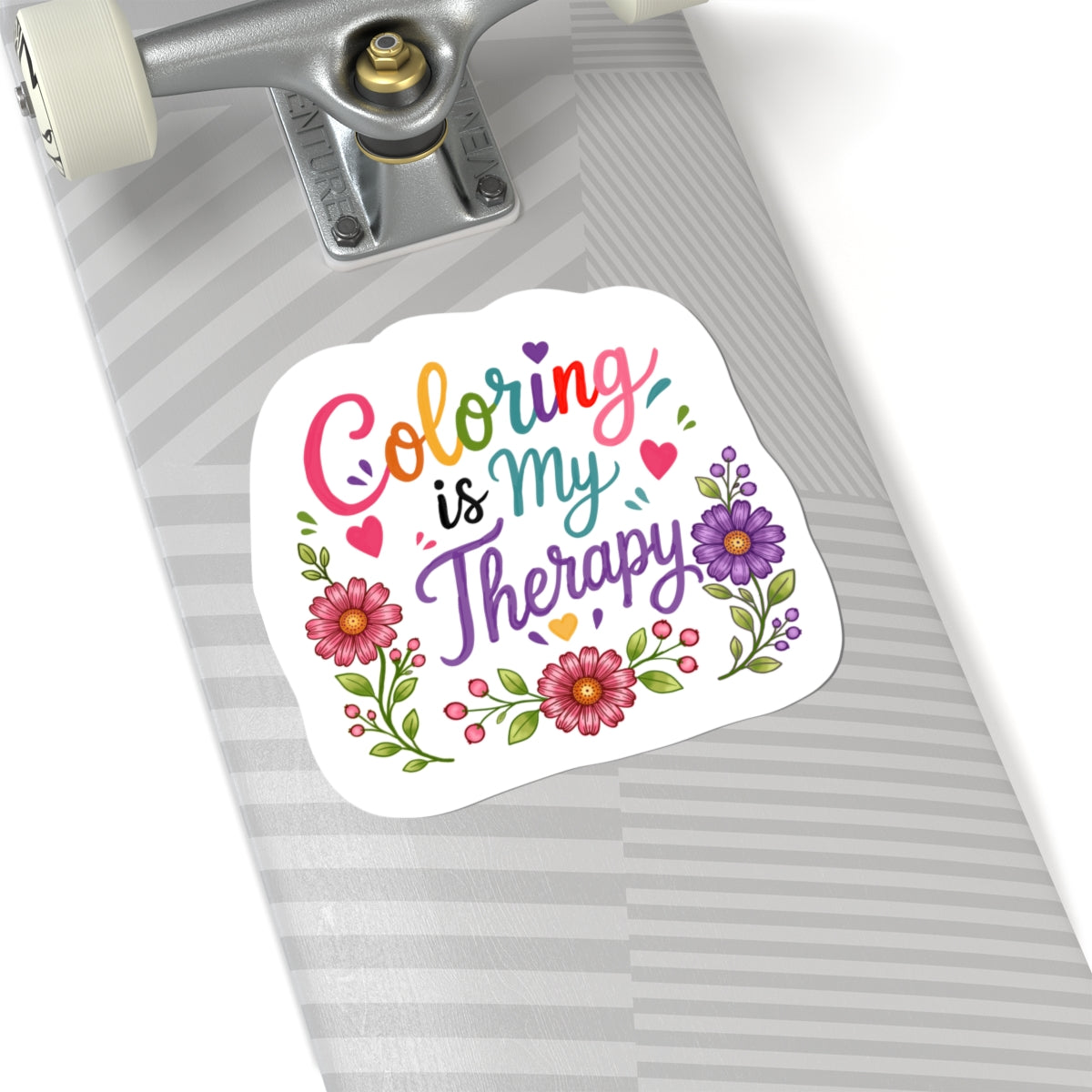 Coloring Is My Therapy Kiss-Cut Sticker — Floral Relaxation Laptop Decal