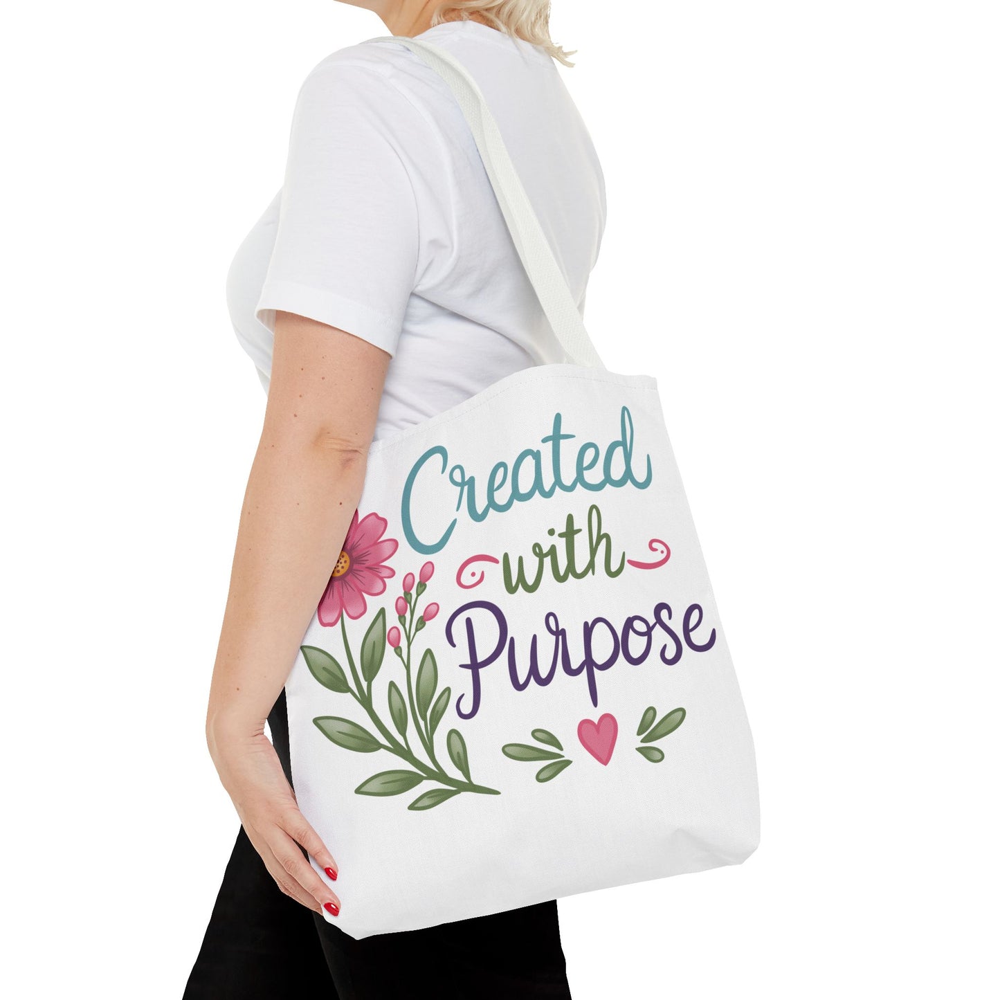 Created with Purpose Tote Bag — Floral Inspirational Canvas Tote