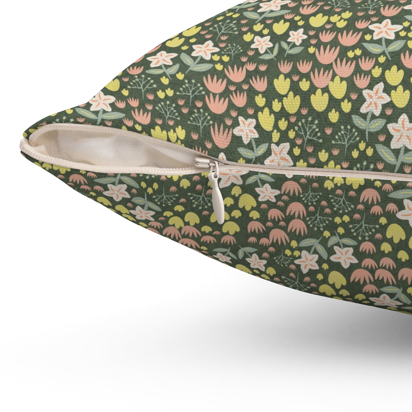 Elderflower Ditzy on Green Spun Polyester Square Pillow