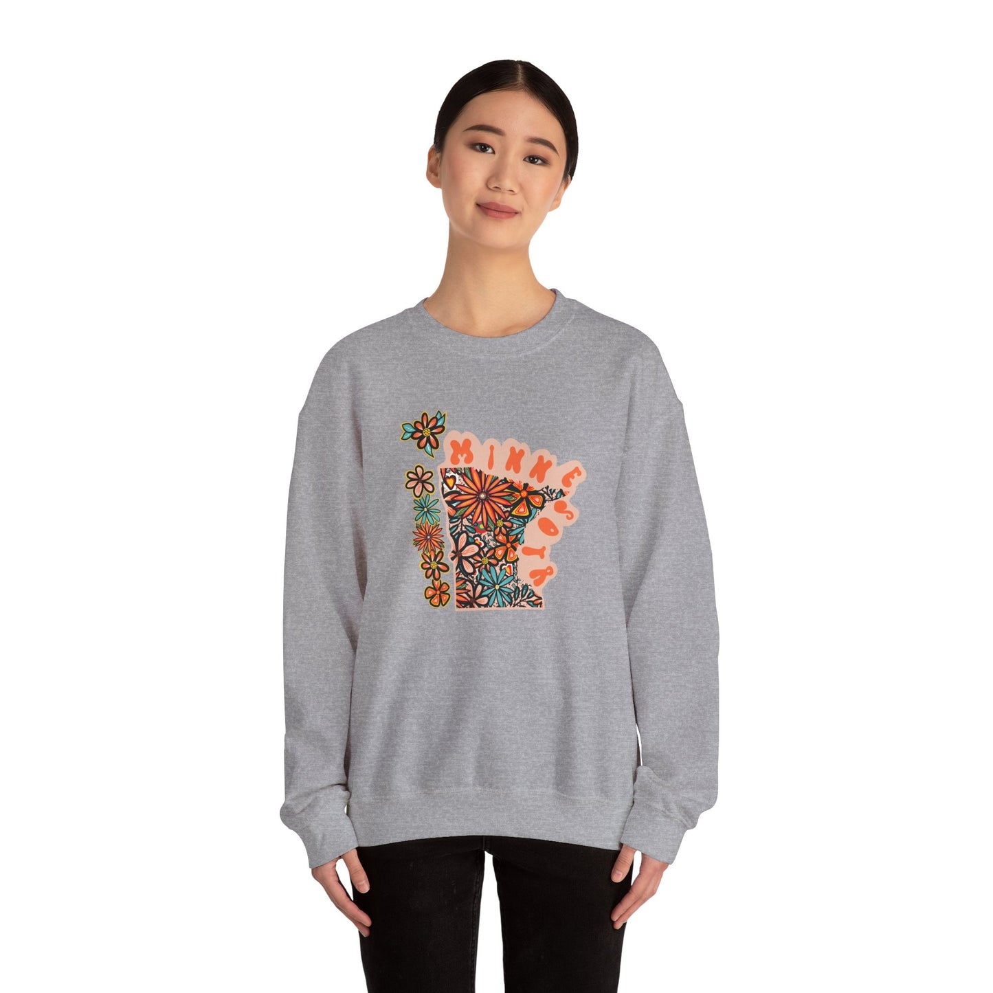 Retro 70s Flowers Minnesota State Design — Heavy Blend™ Crewneck Sweatshirt