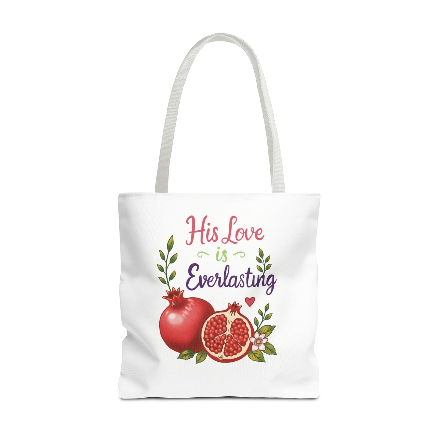 His Love Is Everlasting Pomegranate Tote Bag — Christian Floral Grocery Tote