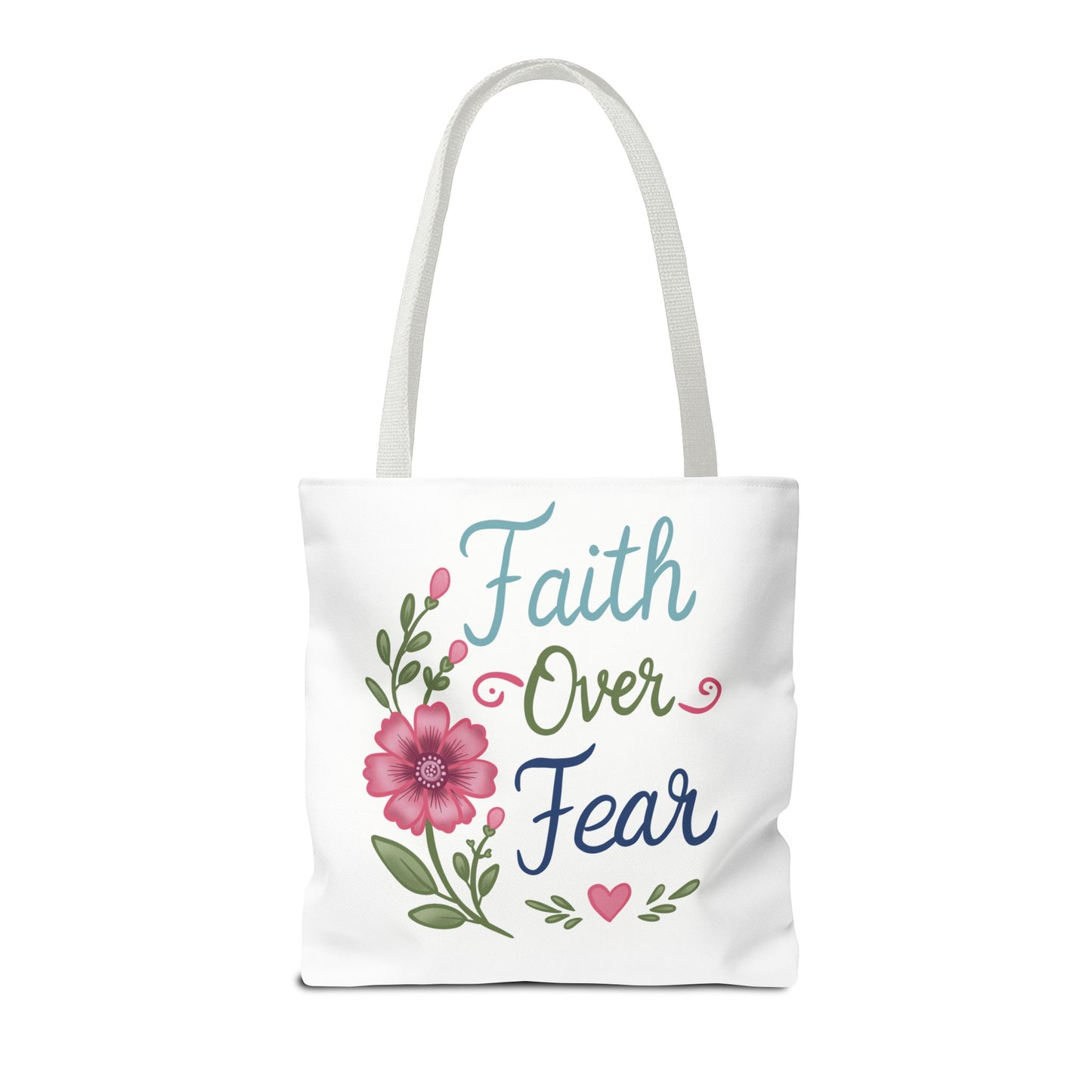Faith Over Fear Floral Tote Bag — Inspirational Scripture Canvas Bag