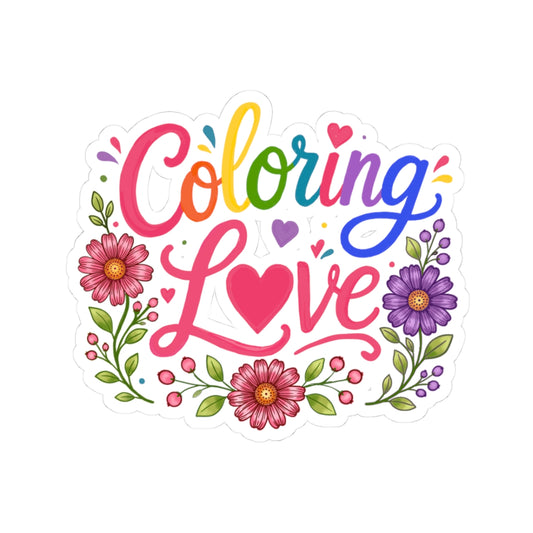 Coloring Love Kiss-Cut Sticker — Floral Rainbow Heart Decorative Decal