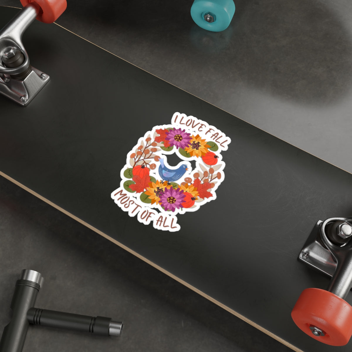 I Love Fall Most of All Autumn Wreath Collage Die Cut Sticker