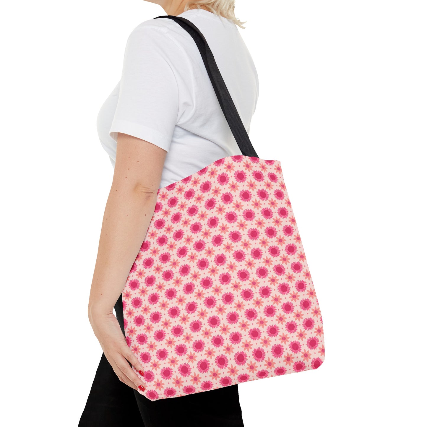 Pink Sunflowers on Pink Background Tote Bag