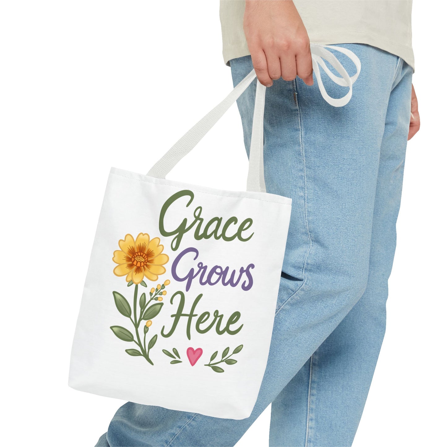 Grace Grows Here Tote - Floral Inspirational Canvas Bag